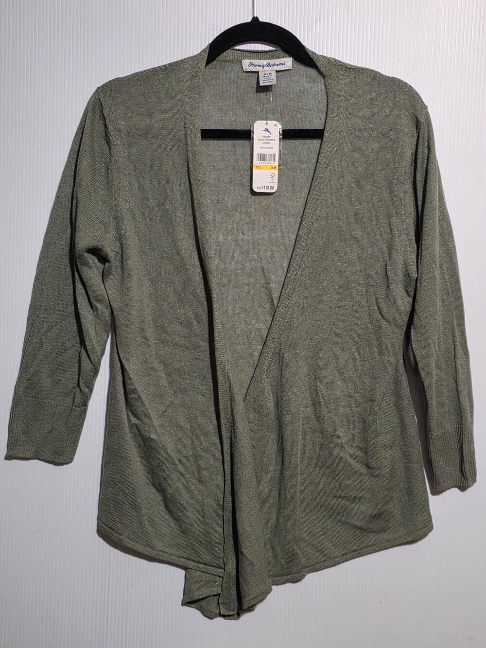 Tommy Bahama Dusty Sage Addison Linen Rayon Cardigan M Nwt Open Front Sweater